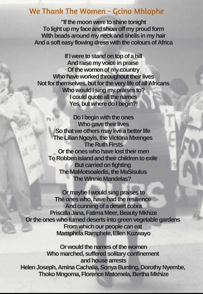 Min Nathi Mthethwa Today We Pay Tribute To Internationally Celebrated Literary Icon Gcina Mhlophe Who Wrote This Poignant Poem Titled We Thank The Women An Ode To The Women