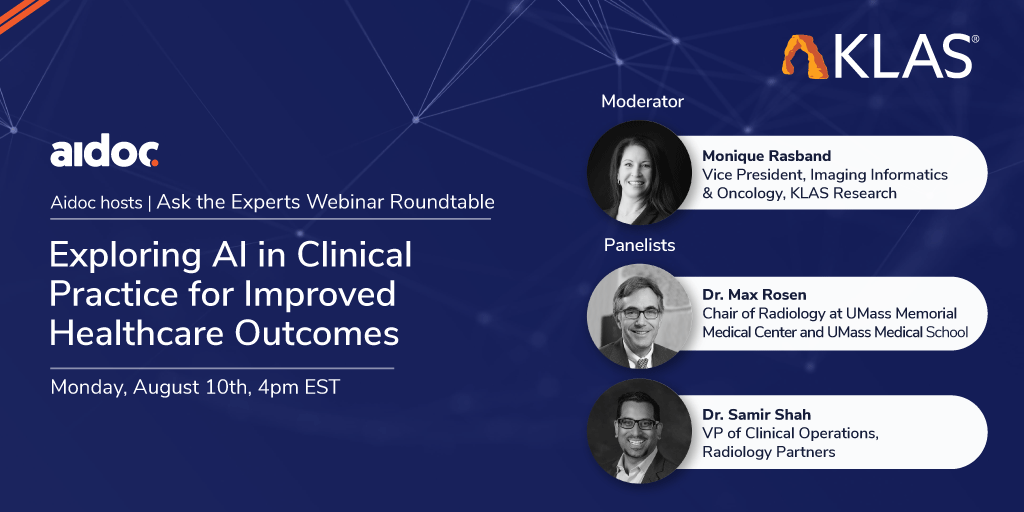 aidocmed's tweet photo. ICYMI #askthexperts webinar - @ssshahmd of @Rad_Partners and @Max_P_Rosen of @UMassRadiology discuss #AI in Clinical Practice with @KLASresearch
Listen now ๐ https://t.co/KqX5nSlU4p https://t.co/hSZ1GDDaBU