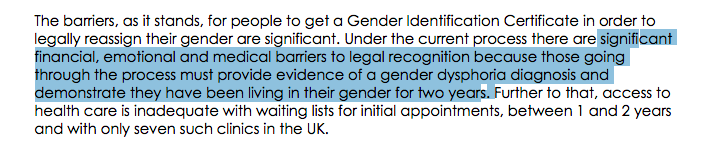 Barriers are significant The GRC requirements:1. Medical diagnosis (don't you want people to have medical diagnosis for such a major change?)2. send in 5 or 6 documents over 2 years, bills, wage slips in your new name