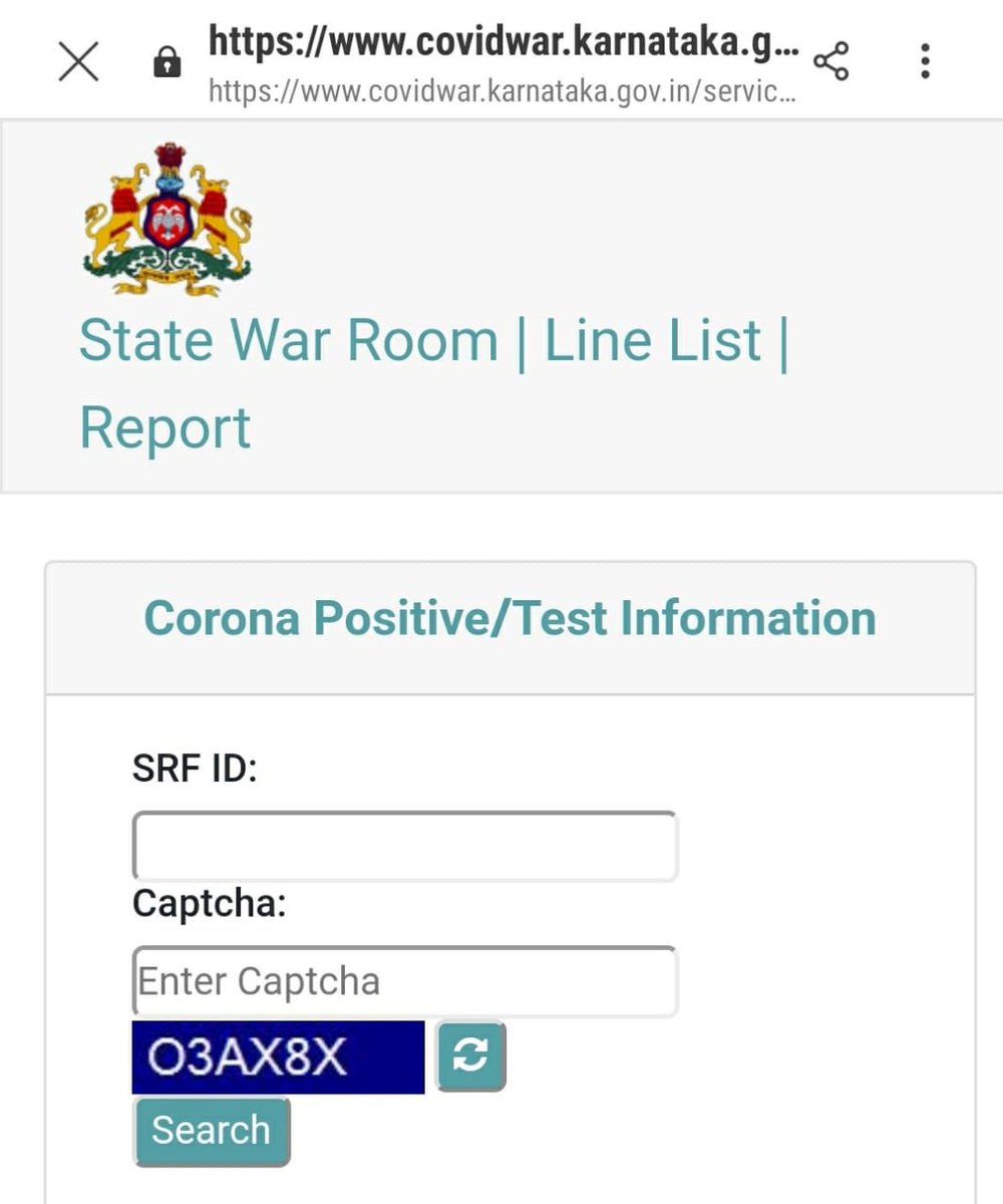 ಕೋವಿಡ್ ಪರೀಕ್ಷೆಗೆ ಒಳಪಟ್ಟಿರುವ ಸಾರ್ವಜನಿಕರು ಈಗ ತಮ್ಮ SRF ID ಬಳಸಿ ಆನ್ಲೈನ್ ಮೂಲಕ ಟೆಸ್ಟ್ ವರದಿ ಬಗ್ಗೆ ಮಾಹಿತಿ ಪಡೆಯಬಹುದು. People who have undergone Covid test can access their test reports online by entering their SRF ID. covidwar.karnataka.gov.in/service1 @BSYBJP @drharshvardhan