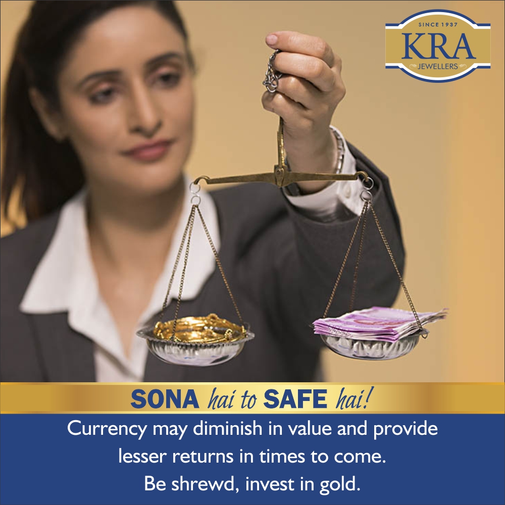 'Sona hai to Safe hai'

Currency may diminish in value and provide lesser returns in times to come. 
Be shrewd, invest in gold.

To know more about our purchase plans
krajewellers.com/purchaseplans/

#goldinvestment #goldreturns #krajewellers #SONAhaitoSAFEhai