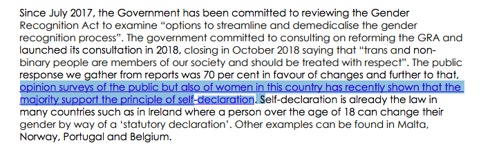 "the majority support the principle of self-declaration"?? Oh really?