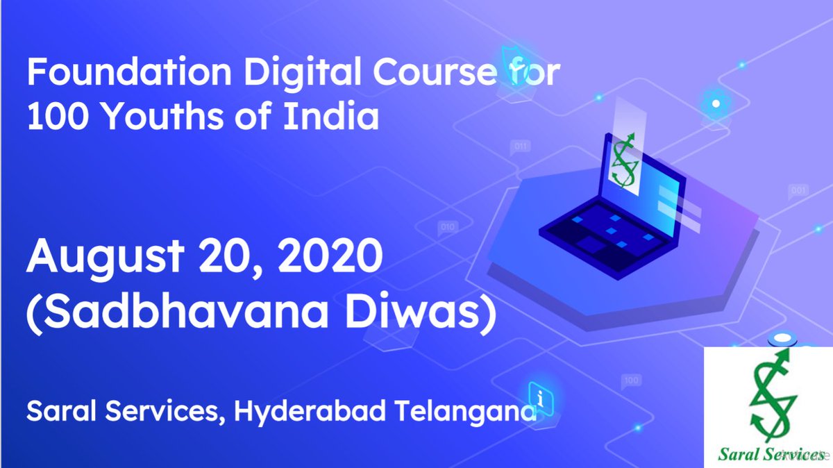 RCRCIndia's tweet photo. Foundation Digital Course for
100 Youths of India
August 20, 2020
(Sadbhavana Diwas)
Saral Services, Hyderabad Telangana
https://t.co/NNhEuywHuC

#rcrccoalition #SaralServices  #Hyderabad #Telengana 
#Sadbhavanadiwas https://t.co/nC9aE56eq7