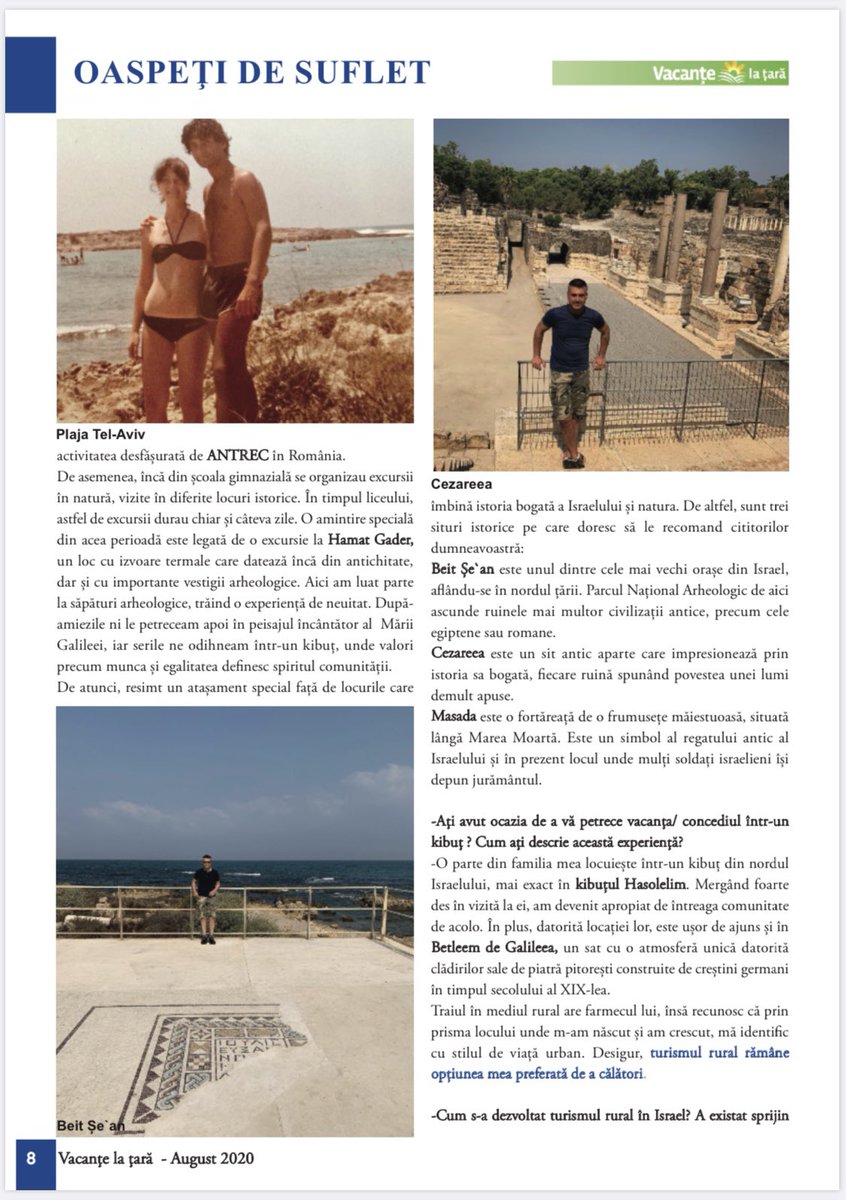 DavidSaranga's tweet photo. It’s an honor to be on the front page of ‘Vacanţă la ţară’, a magazine issued by #ANTREC #Romania
Thank you Ms. Maria Stoian the founder President of ANTREC for featuring #Israel in 8 pages as the main topic for your 200 edition https://t.co/2FYr5XERV0