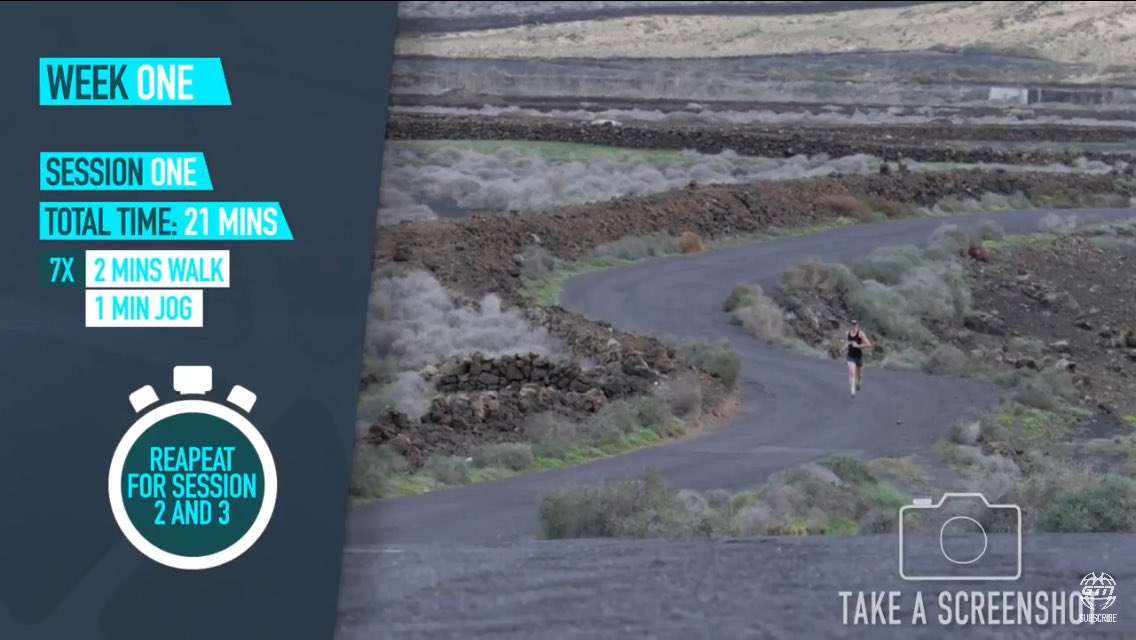 Minggu pertama latihan untuk membiasakan badan terutama kaki kita untuk terbiasa lari..cukup dengan lari santai pelan yang penting usahakan sesuai menu..seminggu 2-3x sesi..