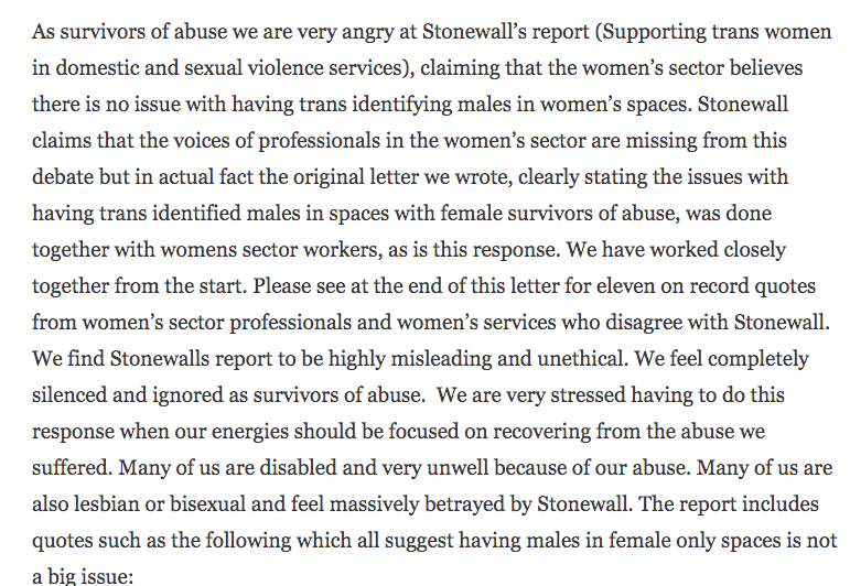 This is what female survivors said  https://fovas.wordpress.com/response-to-stonewall-2/