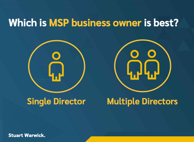 Is it better to be a single Director, able to make decisions quickly and adapt to change? Or part of a pair, or small team to spread the risk? 

Download my PDF called ‘What Shape is your MSP Business today and find out the benefits of each business type! buff.ly/2Z5tH7v