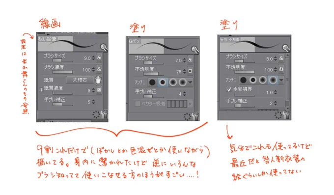 ソフトやブラシはこれを参照していただきたいですが、ほんの少しだけ変わってるところあると思うのでアップグレード版置いときます。 https://t.co/U7z76hKHT6 