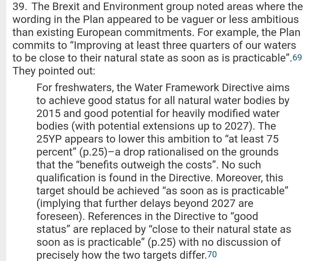 We raised this in front of  @CommonsEAC  #25yep inquiry & were reassured - no dilution, only 'slip of the pen', same rules would continue to apply. Instead, Gove would continue to use extensions and caveat in Water Framework Directive (which  @Feargal_Sharkey has written about).