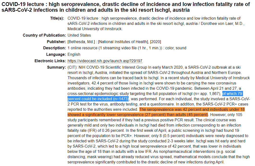 Re: "an example of cite to"Meant:"an example *to* cite to"Further context on Ischgl, Austria:- ~42% infected without achieving herd immunity, based on seroprevalence- IFR of ~0.3% (younger-skewed population) https://www.i-med.ac.at/mypoint/news/746359.html https://www.ncbi.nlm.nih.gov/nlmcatalog/101769642