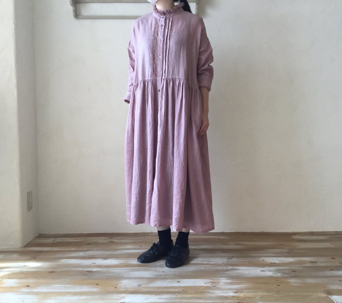 ネストローブ nest Robe リネンフリルギャザードレス ”MINT”カラー