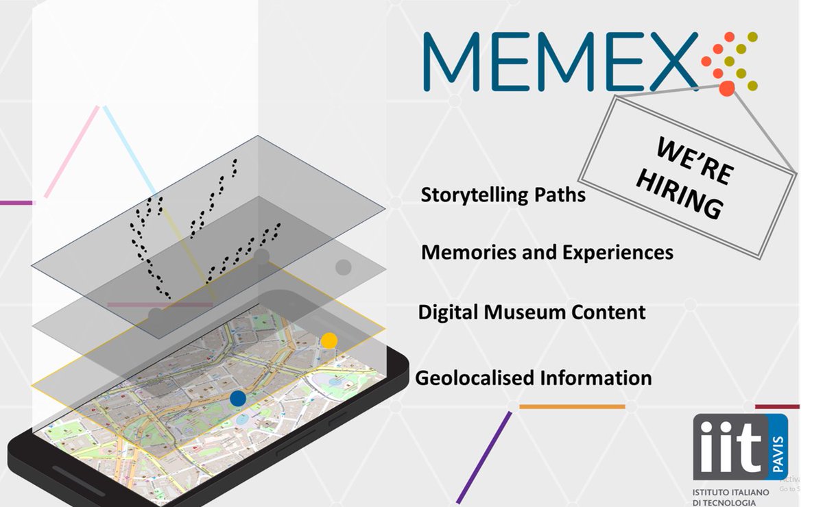 📢 JOB Announcement 📢 
Two positions - #PostDoc &amp; #Technician - on <a href="/MemexProject/">MEMEX Project</a>, <a href="/IITalk/">IIT</a> working on #ComputerVision #AI algorithms to map, localise and interact with #CulturalHeritage and #DigitalHumanities in the world around us. iit.taleo.net/careersection/… iit.taleo.net/careersection/…