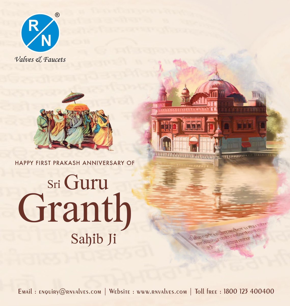 RNValves's tweet photo. Happy First Prakash Anniversary of Sri Guru Granth Sahib Ji..
General Inquiry:
🤙 Phone: 1800123400400
#rnvalvesandfaucets #valves #rnbathfittings #cpfitting #manufacturer #Delhi #qualityproduct #20yearexperince #forevercollection #rnfaucets #faucetsmanufacturer https://t.co/lR3wGXZOlK