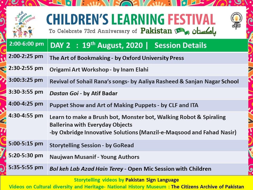plf_pk's tweet photo. Children's Literature Festival Day 2 begins!
Join us on Zoom https://t.co/VQLDi4K0j9
Or watch live on Facebook
https://t.co/JxcR6YXnLX
#CLF #CLFPakistan #DigitalCLF https://t.co/bED67kdygG
