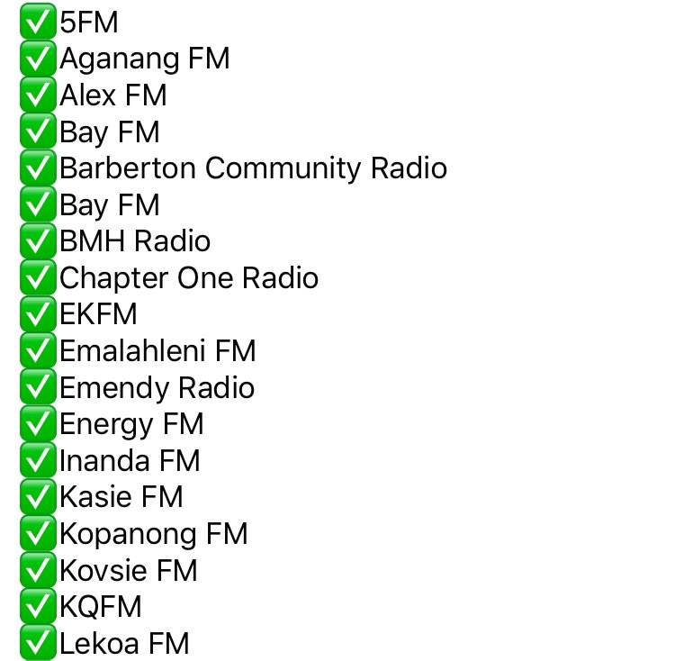 weplug_music's tweet photo. Thanks to all the radio stations that are supporting this initiative.
Thank you to all the stations below for playlisting #BecauseWeAre by #MzaniAllStars❤️
#RadioSampling #WePlugMusic #MusicServicesAfrica https://t.co/vyxWCbycSw
