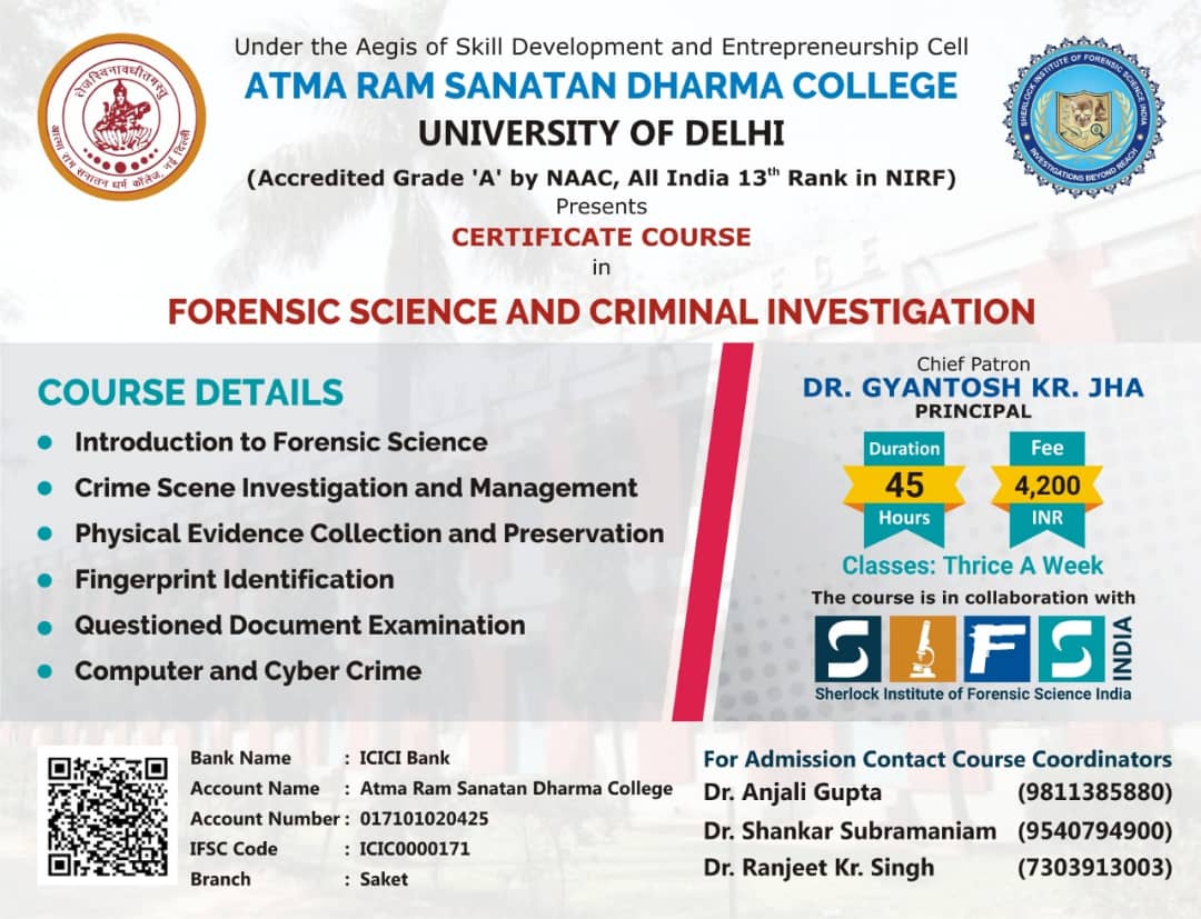 AmalaKSaj's tweet photo. Certificate course on: ‘Forensic Science and Criminal Investigation’

Eligibility: 12th Pass

Fee: National Students - 4,200 INR 
Fee: International Students-75 USD 

Registered Through below Link-
https://t.co/nTIC6sPhSB

Don't miss the opportunity!!! https://t.co/OGhnag5ROY