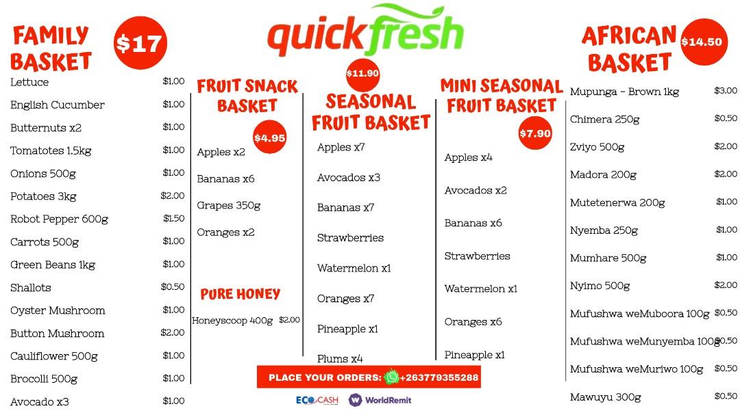 Aspindale is being #reFreshed .

Order your fruit and veg hamper basket today.
Send Whatsapp +263779355288