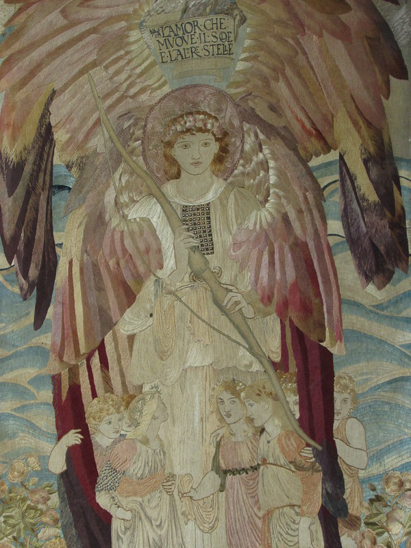 Frances was a skilled embroiderer, and created this panel, designed by Burne-Jones. It represents a figure from Dante's Paradisio, L'amor che muove il sole. Made c. 1880-3. It now hangs in the church.  #embroidery Images: Michael Day