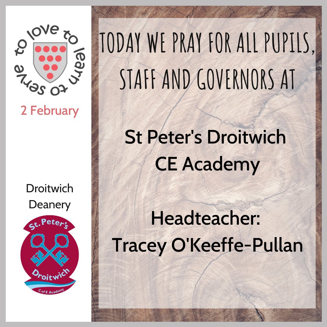 Diocesan Edu Team (@cofeworceduteam) on Twitter photo 🙏 Today we #pray for all pupils, staff and governors at <a href="/stpfsdroitwich/">Stpfsdroitwich</a>. Headteacher: Tracey O'Keeffe-Pullan.
<a href="/RiversTsa/">Rivers Teaching Alliance</a> 🙏 Today we #pray for all pupils, staff and governors at <a href="/stpfsdroitwich/">Stpfsdroitwich</a>. Headteacher: Tracey O'Keeffe-Pullan.
<a href="/RiversTsa/">Rivers Teaching Alliance</a>