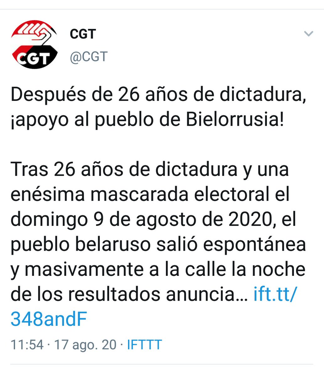 De manera bastante desconcertante, dos sindicatos españoles, CCOO y CGT, de corte teóricamente izquierdista, apoyan a la oposición bielorrusa mayoritariamente de derechas, cuyo programa de Gobierno incluye privatizaciones y medidas neoliberales.