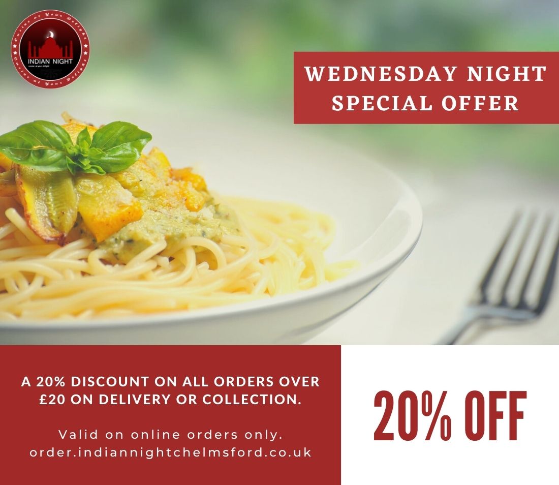 Indiannightc's tweet photo. Special Offer on Wednesday Night.
A 20% Discount on all orders over £20 on Delivery or Collection.
Valid on online orders only. https://t.co/qiO71YV1i1 
#indiannightchelmsford #indianrestaurants #onlineorders #specialoffer #wednesdaynight https://t.co/dmfAiuWjDv
