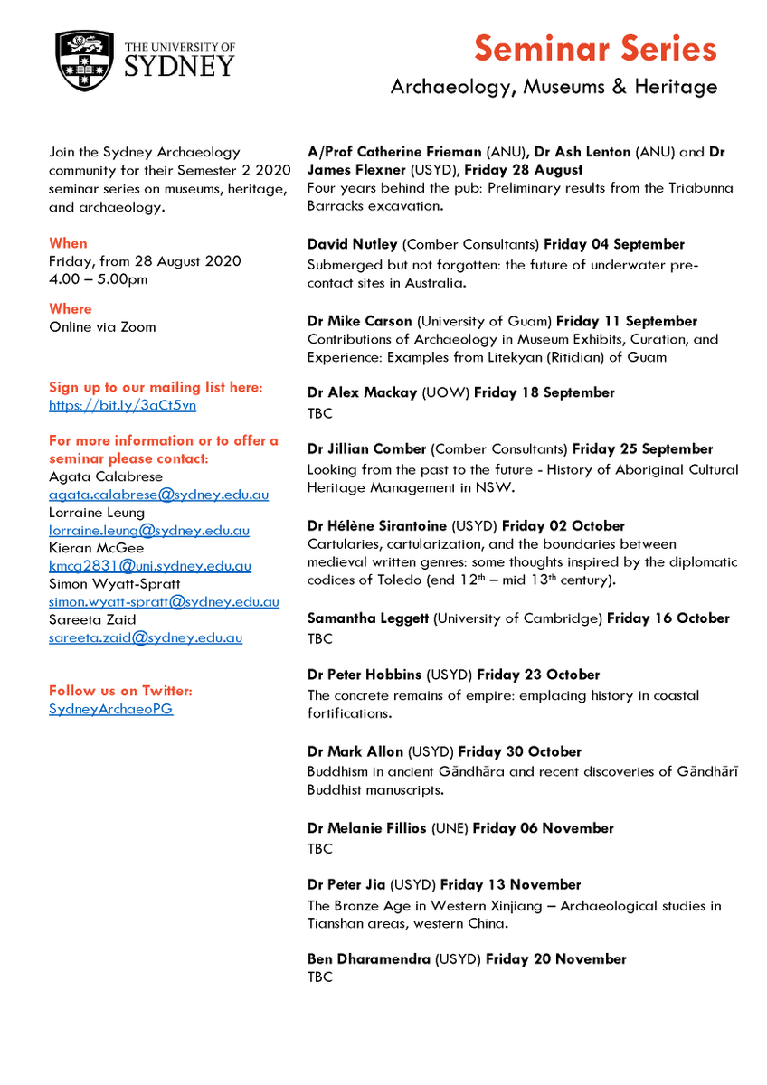 USyd Archaeology Postgraduates (@sydneyarchaeopg) on Twitter photo Our #archaeology, #museum, and #heritage seminars are back for Semester 2! Check out the full list of speakers below, or sign up to our mailing list: fassuniversityofsydney.formstack.com/forms/archaeol…
<a href="/UsydArchSociety/">ArchSocUsyd</a> @UsydSOPHI Our #archaeology, #museum, and #heritage seminars are back for Semester 2! Check out the full list of speakers below, or sign up to our mailing list: fassuniversityofsydney.formstack.com/forms/archaeol…
<a href="/UsydArchSociety/">ArchSocUsyd</a> @UsydSOPHI