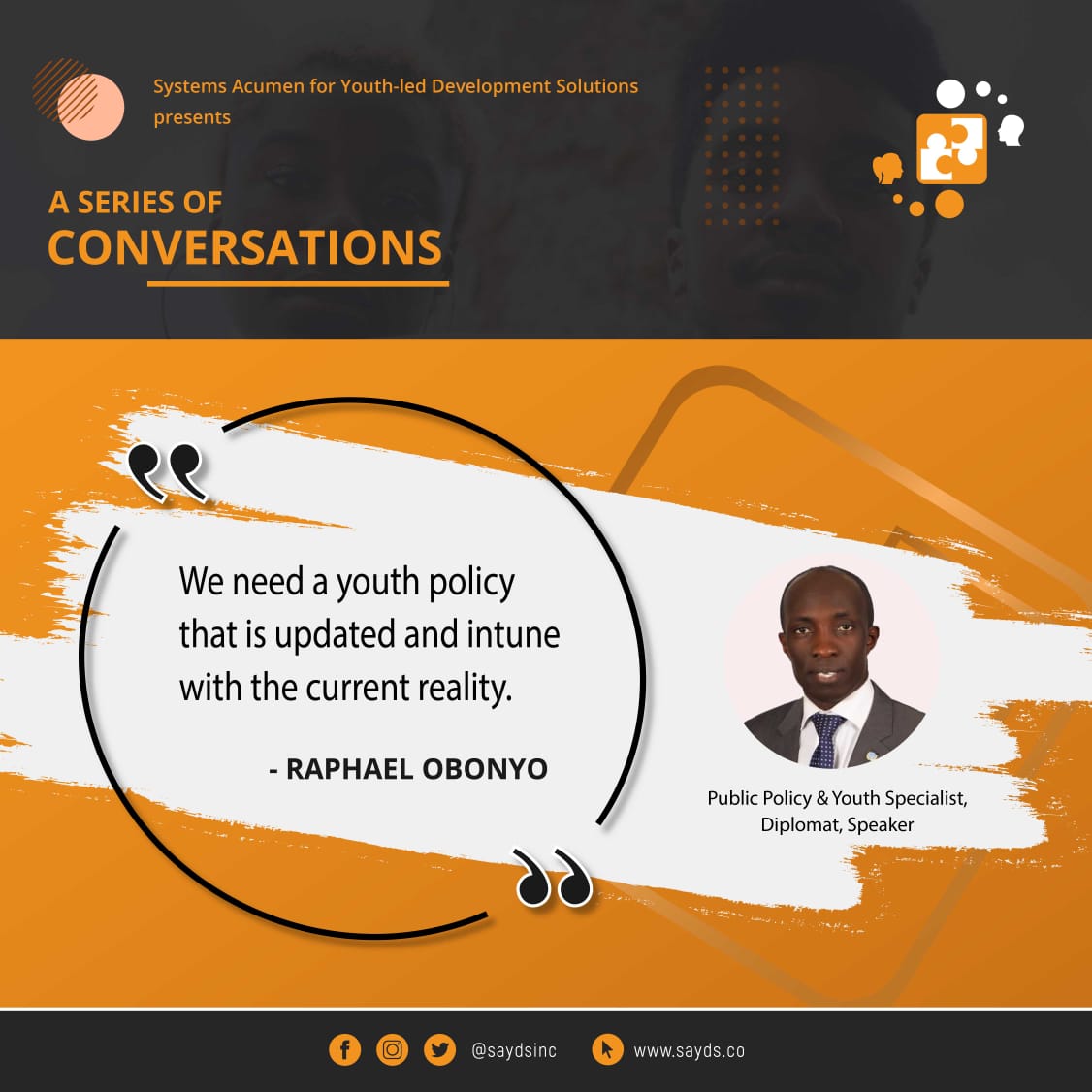 saydsinc's tweet photo. "We need a youth policy that is updated and intune with the current reality."
- Raphael Obonyo
#sayds #IYD2020 #youthempowermentKe #systemsthinking #thoughtleader #civiceducation #ngo #policymakers #Youth4GlobalAction https://t.co/BCRH7omfwr