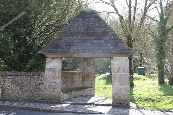 Sadly, Frances was to lose her 2 sons. 1st, her youngest, Mark, died when was only 16 of scarlet fever. There are 2 memorials, both by her friend Edwin Lutyens, 1908, with lettering by Eric Gill. No photo of the church one, this shelter is in the village. Image: Mells village