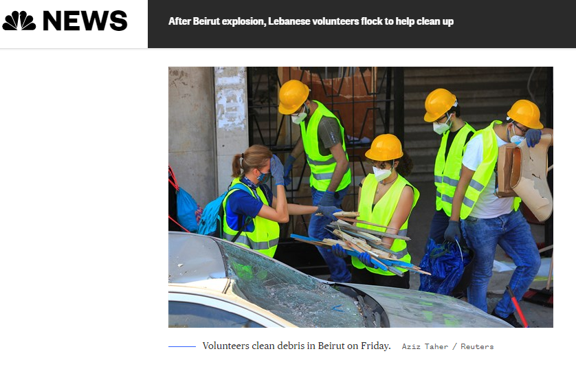 Center for Civic Engagement and Community Service (@ccecs_aub) on Twitter photo “Volunteers from the <a href="/AUB_Lebanon/">American University of Beirut</a> gather as they prepare to help remove debris in a neighborhood near the site of last week's explosion that hit the seaport of Beirut, Lebanon” – <a href="/sfchronicle/">San Francisco Chronicle</a>- Thursday, Aug. 13, 2020
#BeirutRecoveryProject “Volunteers from the <a href="/AUB_Lebanon/">American University of Beirut</a> gather as they prepare to help remove debris in a neighborhood near the site of last week's explosion that hit the seaport of Beirut, Lebanon” – <a href="/sfchronicle/">San Francisco Chronicle</a>- Thursday, Aug. 13, 2020
#BeirutRecoveryProject