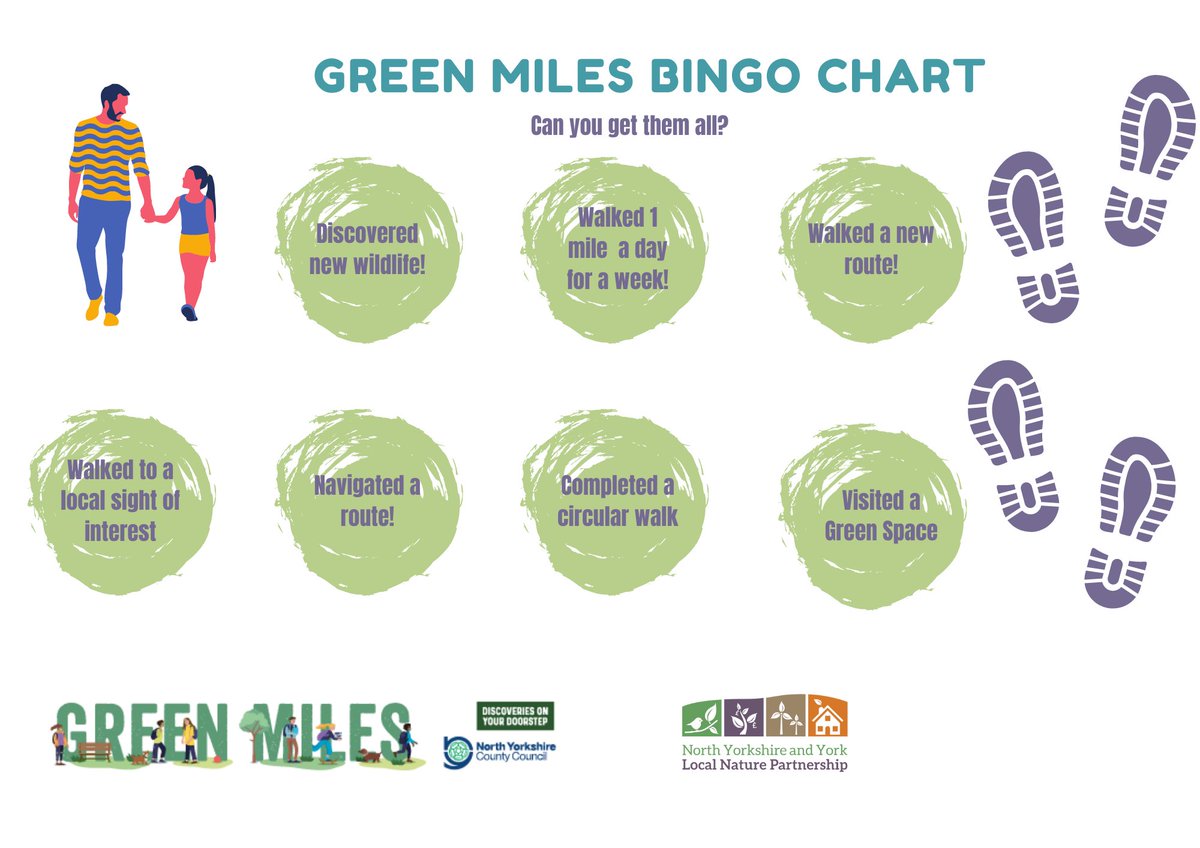 Walking is great for your body and mind and it's also a great way to create an adventure. Check out our #UrbanWalker resource to discover sites when #GreenMiles Bingo chart for your #walk adventures #cleanair #yorkshire #fun #free #fascinating 
Visit tinyurl.com/y6eyb2ex
