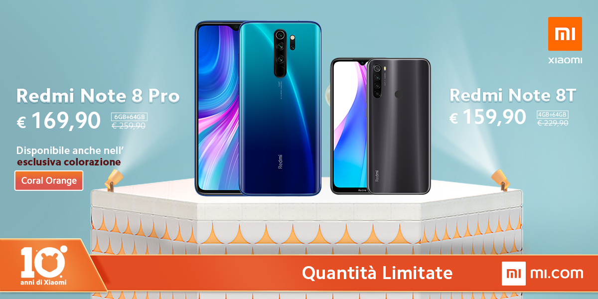 xiaomiItalia's tweet image. Anche Redmi Note 8T si unisce alle celebrazioni per il decimo anniversario Xiaomi 🧡
Quantità limitate, non perdete l'occasione!
👉 bit.ly/10Anniversario…
Scoprite le offerte dedicate al 10° anniversario anche nei Mi Store Italia e nei migliori negozi! #From10ToInfinity