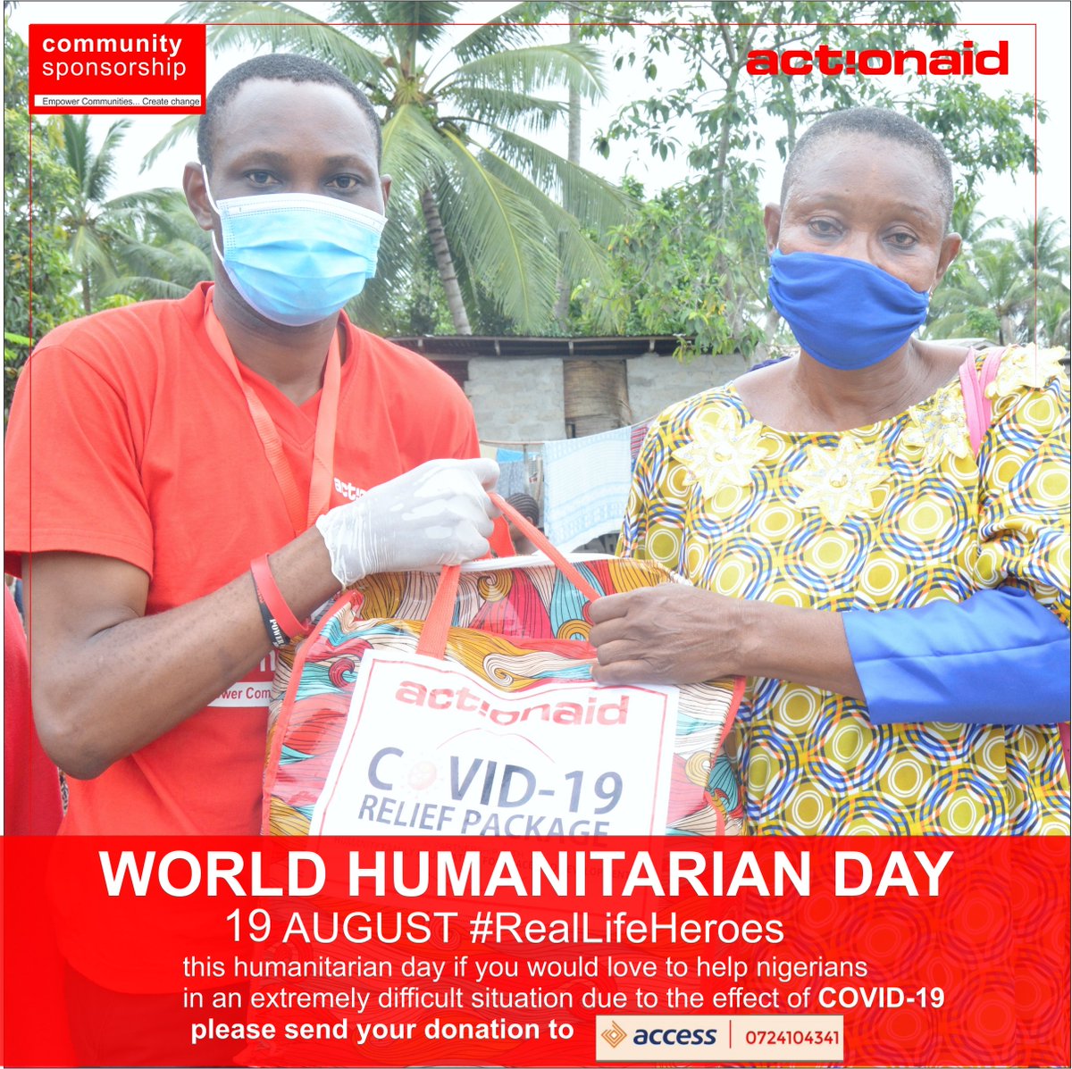 On This world humanitarian day, we unite as one humanity and stand together with those agonizing over lack of livelihood, severe losses from flood, insurgency and extreme poverty. Make a donation today, Visit actionaid-ngr.org or via bank transfer to Access Bank -0724104341