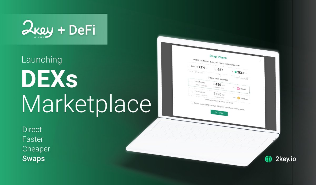 2keyNetwork's tweet image. New Mega Feature - 2key + DeFi

Announcing 2key new DEXes MarketPlace - Providing the best available swaps.

Today, we are launching 2key new in-wallet swap 🤯

[A Thread] 👇