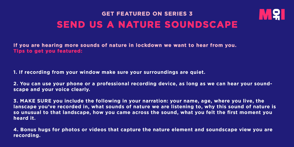 Would you like to be featured in Season 3 of the podcast alongside Mary, Maeve and Thimali?

We are sharing nature soundscapes from around the world 🌎🌍🌏 

Simply record what you’ve been hearing and submit them here: mothersofinvention.online/contribute