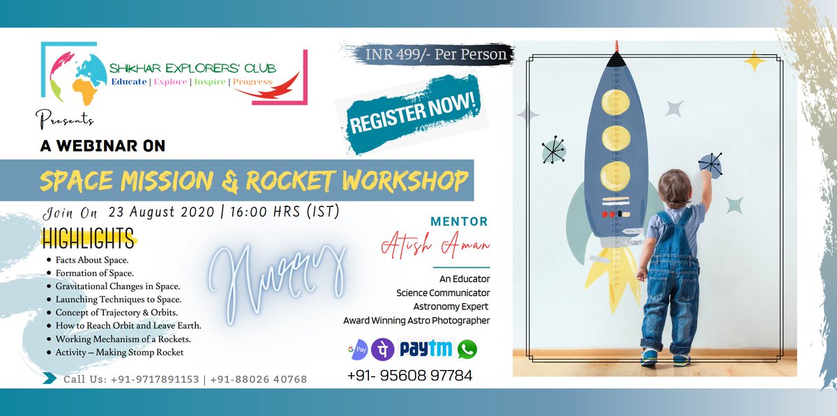 To Register & More Information Link - bit.ly/2Cp9PET Video Link - rb.gy/xwiqas For any assistance : +91- 8800592323 / +91 - 9717891153 | education@shikhar.com #Spacemissions #rocketmaking #projectsforkids #learningprogram #fun #activity #webinar @swadesh47