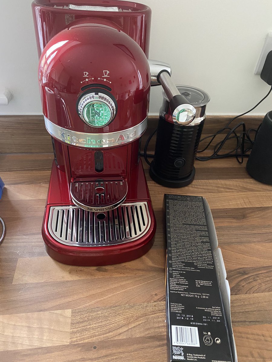 Sally075's tweet photo. @TeamKnowhowUK purchased new coffee machine on Sunday just opened to find nespresso capsules are out of date. Please reply with resolution https://t.co/201lp84QjH
