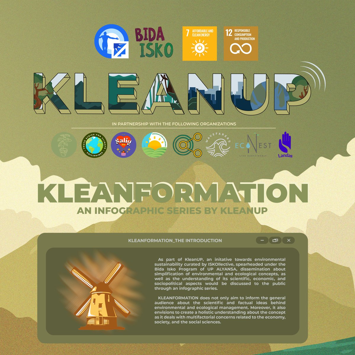 upalyansa's tweet photo. KLEANFORMATION (4/5)

The world needs a check-up, let's all rise up to KLEAN UP!💚

In partnership w/
🌱Youth Strike 4 Climate PH
🌱Salig PH
🌱GREENducation PH
🌱Gana PH
🌱Wavefarers
🌱Econest PH
🌱Landas
🌱Habilin

#KleanUP 
#BidaIsko https://t.co/OZdQR7AM3x