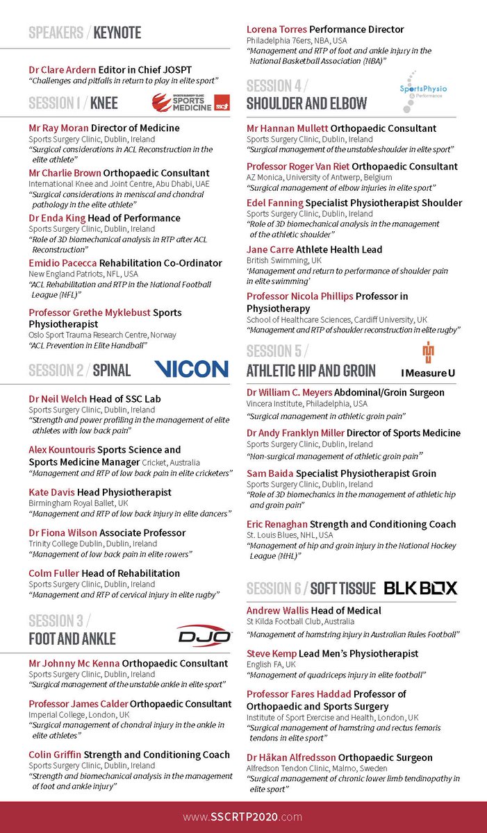 We're live <a href="/sscsportsmed/">SSC Sports Medicine</a> 2020 Conf RTP in Elite Sport! World experts across #knee #spine #shoulder #groin #ankle #softtissue 

Keynote Speaker <a href="/clare_ardern/">Clare Ardern</a> 

Live 14th/15th Nov and On Demand 6 weeks post conf

Hope you can join us!

SSCRTP2020.com 

#SSCRTP2020