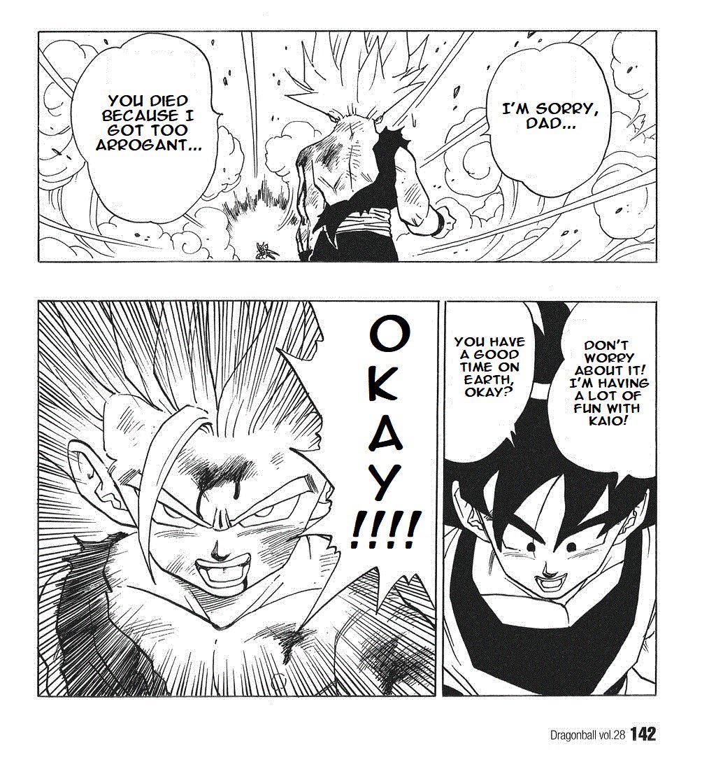 Furthermore, it was Gohan’s overconfidence and arrogance that lead to his father having to sacrifice his life, thus showing how having too much belief in oneself is self-destructive (similar to what we witnessed with Végeta beforehand in the arc)