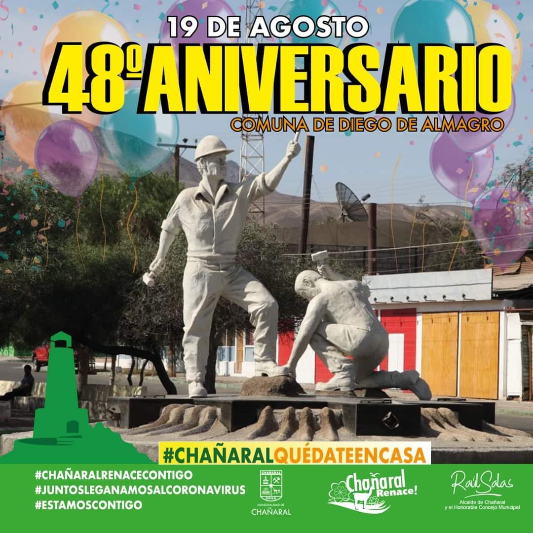 Feliz 48 aniversario para la querida comuna de Diego de Almagro, ¡que sean muchos más!
<a href="/RAUL_SALAS_A/">Raúl Salas</a> <a href="/IMDA_2019/">Muni. DiegodeAlmagro</a> #ChañaralRenace #DiegoDeAlmagro #QuédateEnCasa