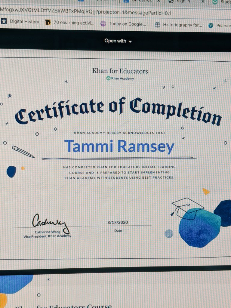 tammi_ramsey's tweet image. Got my @khanacademy certificate today! #khanforeducators #leadersarelearners