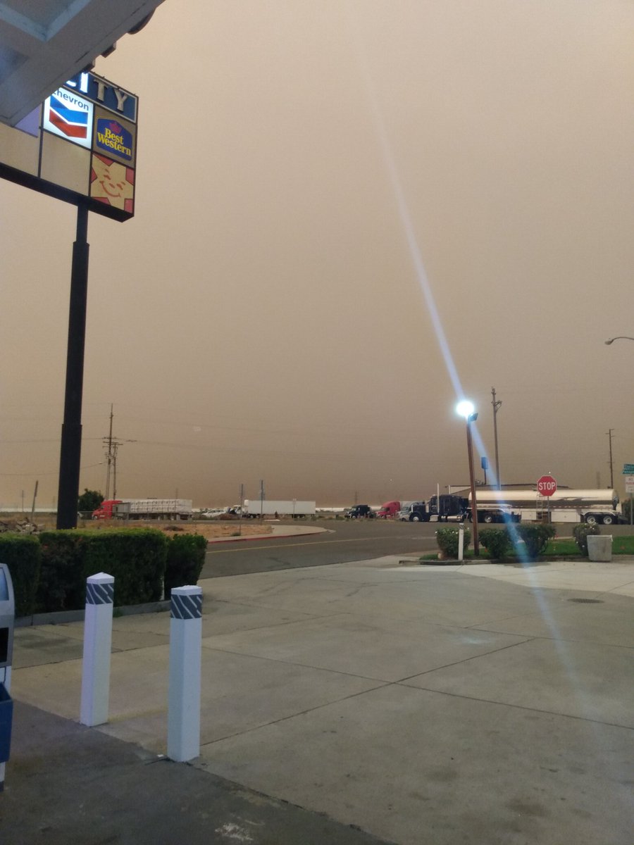 This is what the sky looks like with the sun out. It was supposed to be 104 today but the smoke is cooling everything down. And it is 80 degrees.