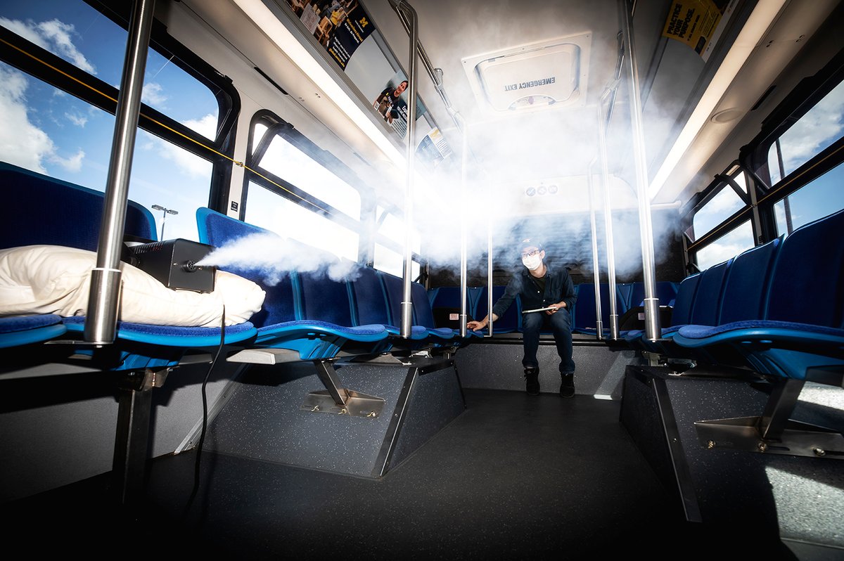 UMich's tweet photo. To help ensure a safe campus bus system this fall, @UMengineering researchers are simulating how aerosol particles travel through the vehicles, informing new health protocols. https://t.co/7c3XucIlgY https://t.co/jGTVHY3yEm