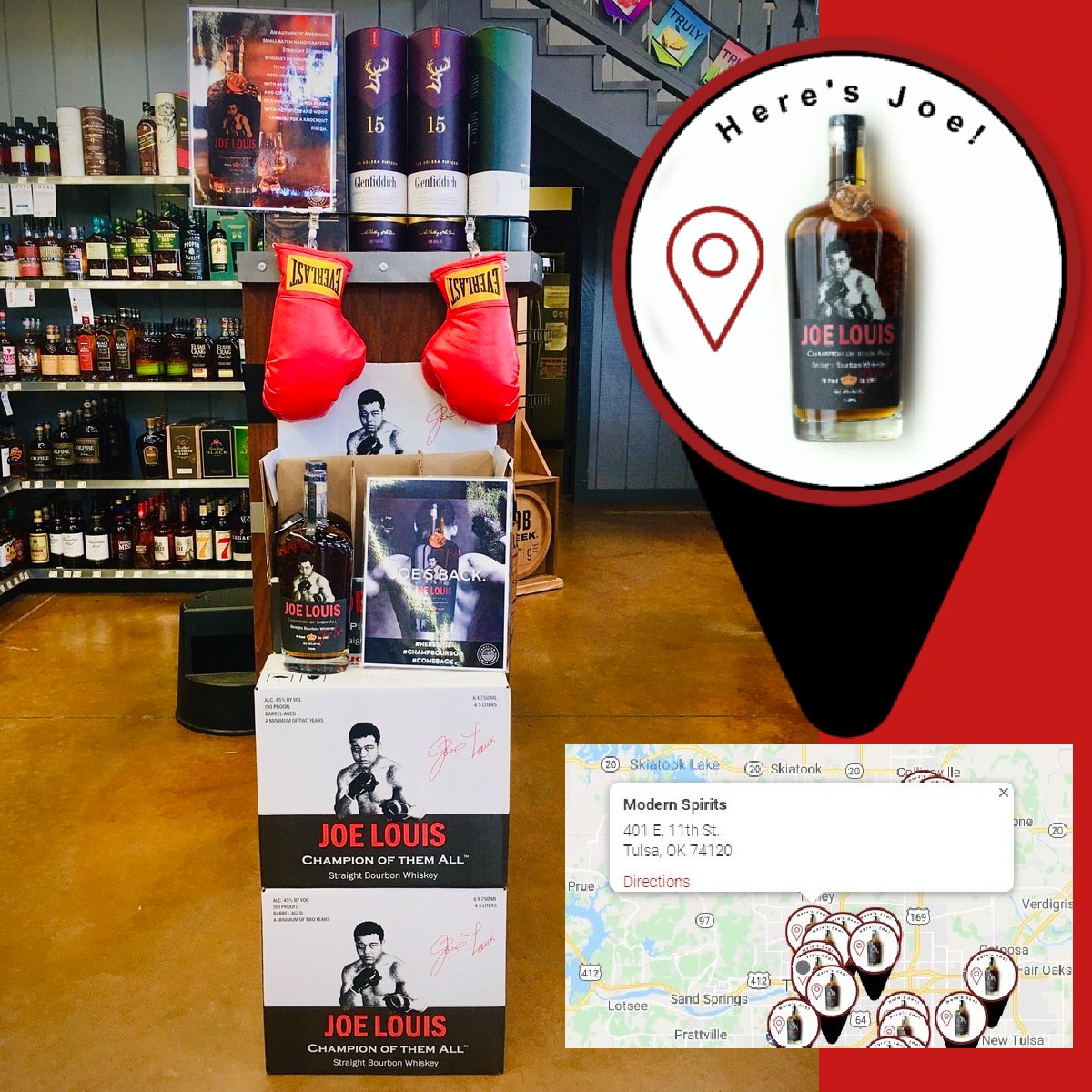 JoeLouisBourbon's tweet photo. As Hoyt Axton said, "Oklahoma is the cultural center of the universe," and @JoeLouisBourbon is glad to be in a growing number of stores in the state. #HeresJoe at @ModernSpiritsTulsa thanks to our market partners at @ArtisanFineWine https://t.co/wd1Us0DpJs