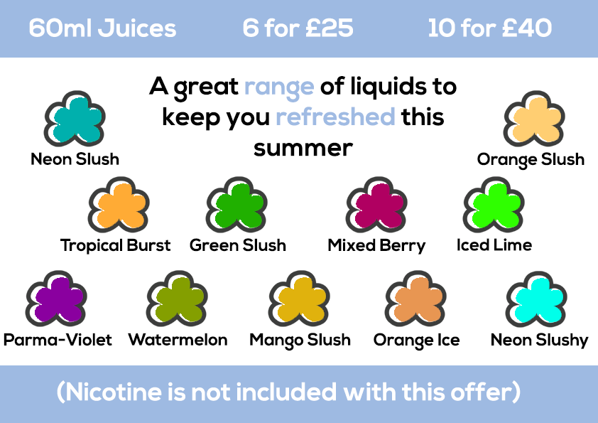 freshecig's tweet photo. Needing some new flavours for your sub-ohm tanks to keep you refreshed? We've got you covered!⁣
⁣
How does 6 bottles for £25 sound? Or even better, how about 10 bottles for £40? (Nicotine is not included with this offer).
⁣
https://t.co/x816Bw7ljd⁣⁣
⁣⁣
#VapeFresh ☁️⁣⁣ https://t.co/Kka3VHbB0Z