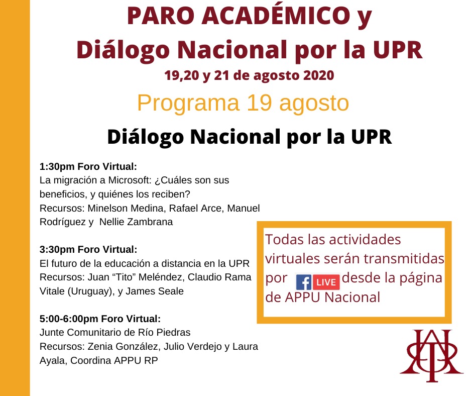 🚨¡HOY! 🚨NO TE LOS PIERDAS 

 #pafueraBUXOyALOMARyPUJOLS #NOalCONTRATOconMICROSOFT #PAROporRETIROupr #paroUPR2020 <a href="/appunacional/">Asoc Profesores Univ</a> @appu_rrp <a href="/AppuCayey/">APPU Cayey</a> <a href="/UPR_Oficial/">Universidad de Puerto Rico - UPR</a> <a href="/ProfAlomar/">Prof. Walter O. Alomar-Jimènez</a>