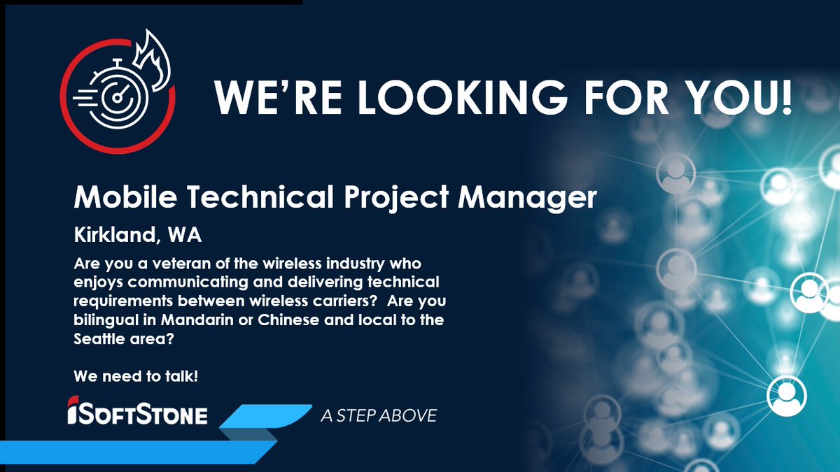 iSoftStone's tweet image. Here is our Hot Job of the week!  Do you enjoy the challenge of managing technical projects in the mobile space?  Are you local to the Seattle area? Please reach out to info@isoftstone.com today if this sounds like you!

#hotjobs #technicalprojectmanager #seattlejobs