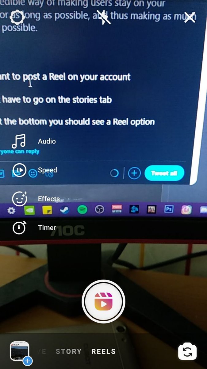 If you want to post a Reel on your accountYou first have to go on the home tab and click on the stories option (Top left)Then, at the bottom you should see a Reel optionUpload your video, add music or captions if you wantDoneIt is very straight forward and simple