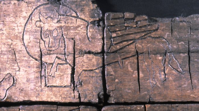 The symbols of the four evangelists appear all over  @DurhamCathedral. Here is the Winged ox representing St Luke, carved on the lid of the 7th century wooden coffin of St Cuthbert, on show (when open) in our museum Open Treasure. #AnimalsInChurches  #AnimalsInCathedrals