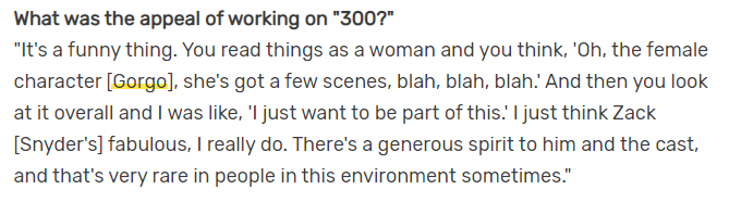 Lena Heady about Zack Snyder (2):